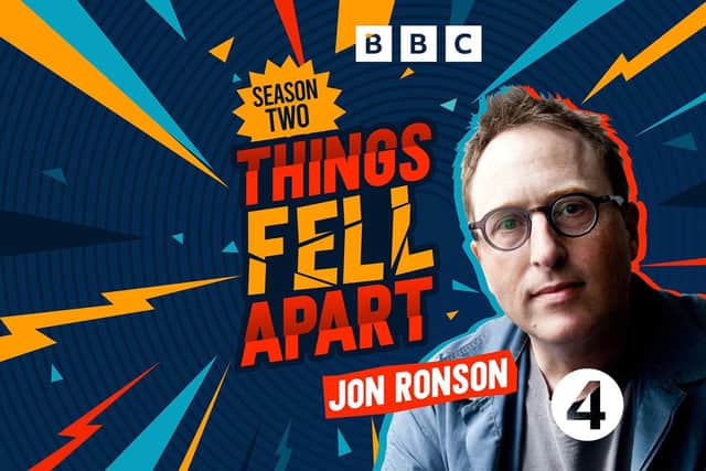 Jon Ronson's BBC podcast series Things Fell Apart (2021- 2024) won the Broadcasting Press Guild Award for podcast of the year and his audible Original audio series, The Butterfly Effect and The Last Days of August topped the charts. Pic: BBC/PA