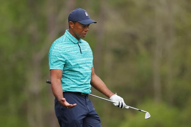 Tiger Woods walks off the 12th tee during the second round of The Masters at Augusta National Golf Club. Picture: Jamie Squire/Getty Images.