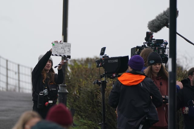 Cast and crew members on set as they film scenes for the next season of The Crown in St Andrews