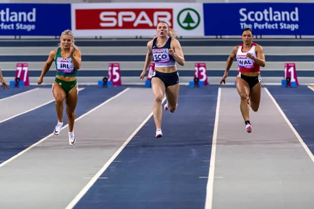 Alisha Rees, centre, in action at the DNA Athletics indoor meeting in Glasgow earlier this year. Picture: Bobby Gavin/Scottish Athletics