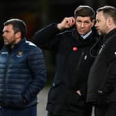 Rangers manager Steven Gerrard (left) with coach Michael Beale during a Scottish Premiership match between St Johnstone and Rangers at McDiarmid Park, on December 23, 2020, in Perth, Scotland. (Photo by Rob Casey / SNS Group)