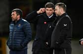 Rangers manager Steven Gerrard (left) with coach Michael Beale during a Scottish Premiership match between St Johnstone and Rangers at McDiarmid Park, on December 23, 2020, in Perth, Scotland. (Photo by Rob Casey / SNS Group)