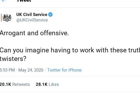 The tweet from the UK Civil Service official account has since been deleted