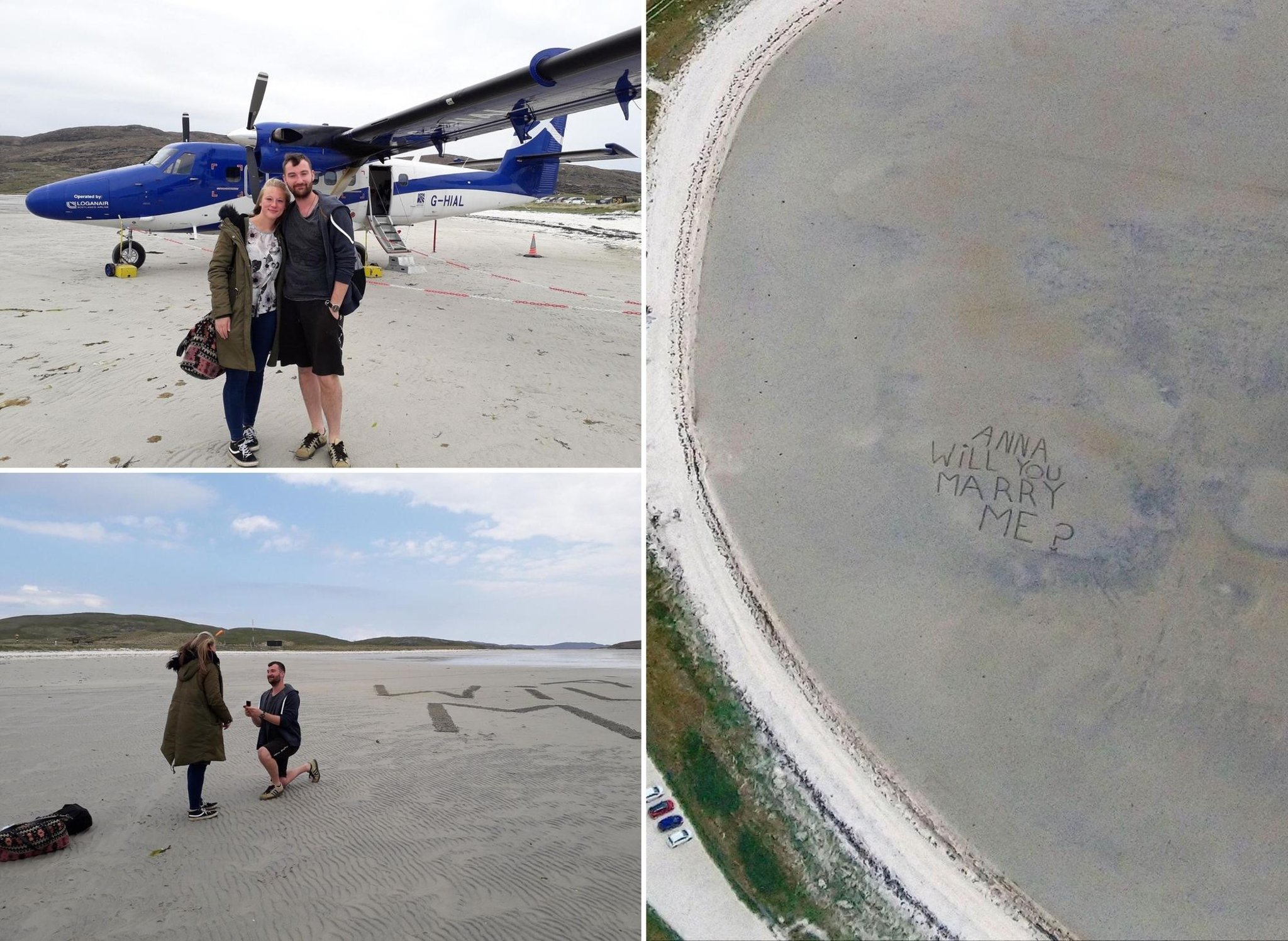 Barra engagement: Love is in the air as man’s proposal message is written on Scottish beach to be seen from Loganair flight