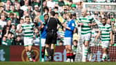 Alfredo Morelos protests his innocence after his goal is disallowed for a foul on Celtic's Alistair Johnston. (Photo by Alan Harvey / SNS Group)