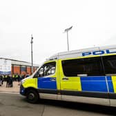 The Police make a barrier in front of the Rangers fans after an incident prior the Premier Sports Cup match against St Johnstone at Hampden. (Photo by Craig Williamson / SNS Group)
