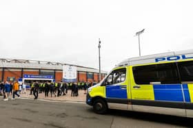 The Police make a barrier in front of the Rangers fans after an incident prior the Premier Sports Cup match against St Johnstone at Hampden. (Photo by Craig Williamson / SNS Group)
