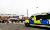 The Police make a barrier in front of the Rangers fans after an incident prior the Premier Sports Cup match against St Johnstone at Hampden. (Photo by Craig Williamson / SNS Group)