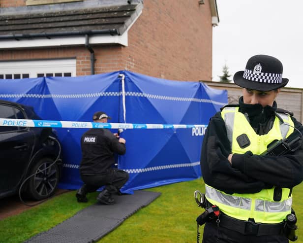 Officers outside the home of Nicola Sturgeon and Peter Murrell in 2023 as part of Operation Branchform. Picture: Andrew Milligan/Press Association