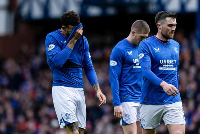 Rangers' Connor Goldson and John Souttar look dejected at full-time after the defeat to Motherwell. (Photo by Craig Foy / SNS Group)