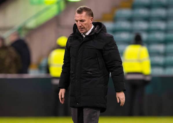 Brendan Rodgers looks dejected after Celtic's 1-1 draw with Motherwell.