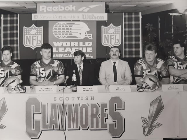 A press conference held by Claymores - from left Gary McNey, Stephen McCusker, Sandy Watters, Mike Kenny, John Letham and Don Edmonson