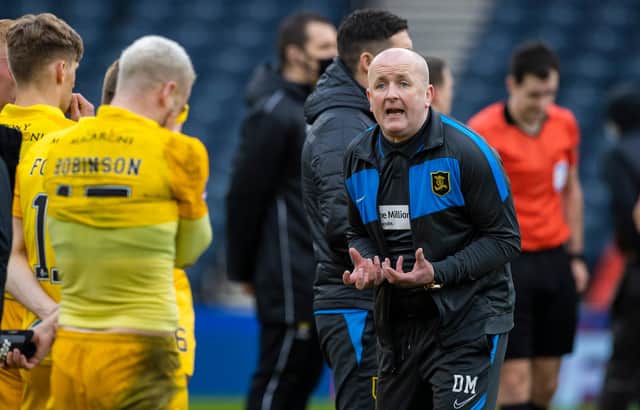 Livingston manager David Martindale tries to lift his players after the 1-0 defeat to St Johnstone in the Betfred Cup final. (Photo by Craig Williamson / SNS Group)