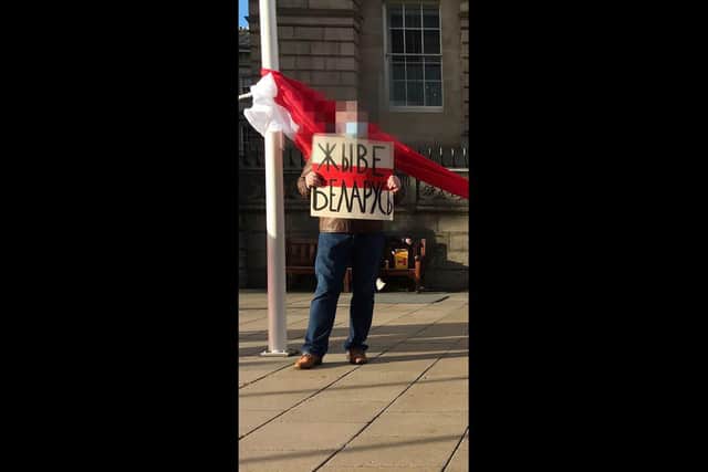 Vlad and other Belarusian diaspora members are protesting in Edinburgh