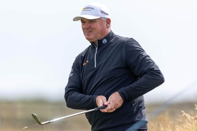 Paul Lawrie plays his approach to the first green during the Senior Open Championship presented by Rolex Pro-Am at Carnoustie Golf Links. Picture: Kenny Smith/Getty Images.
