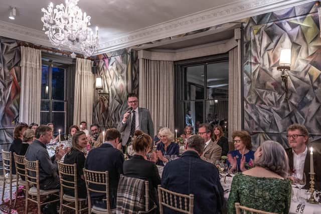 Guests in attendance at the dinner: Ewan Venters, Her Majesty The Queen Consort, Iwan Wirth, Lady Sarah Keswick, Sebastian Faulks, Victoria Faulks, Jackie Kay, Genevieve Gaunt, Jeremy Lee, Manuela Wirth, Tom Parker Bowles, Cley Lazzarotto Miotto, Stephen Page, Justine Picardie, Lucinda Baker, Sam Leith, Vicki Perrin, Dave Broom and Anna Friel. (Sim Canetty-Clark)