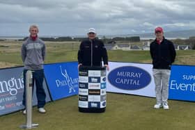 Tartan Pro Tour founder Paul Lawrie is flanked by Connor Wilson, left, and Gregor Graham before their round in the Royal Dornoch Masters. Picture: Tartan Pro Tour