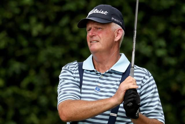 Wearing bracs, Sandy Lyle plays his shot off the second tee during the first round of the Masters at Augusta NationalPicture: Rob Carr/Getty Images