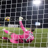 St Mirren's Trevor Carson saves a penalty from Dundee's Kwame Thomas during the Scottish Cup shoot-out win. (Photo by Alan Harvey / SNS Group)