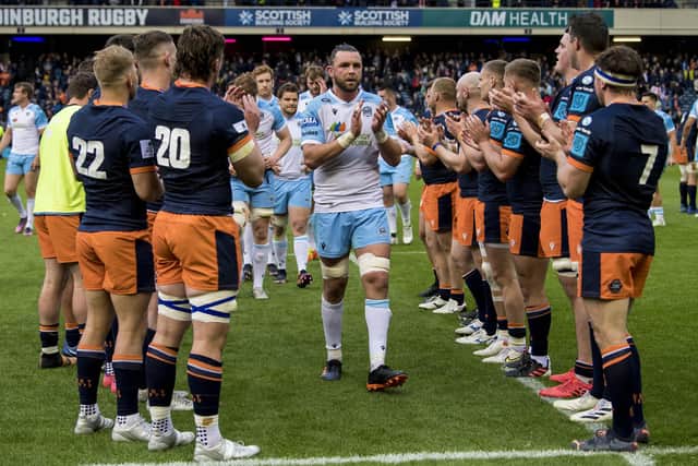 Disappointment for Glasgow Warriors captain Ryan Wilson as he is applauded off the pitch following the defeat by Edinburgh.  (Photo by Ross Parker / SNS Group)