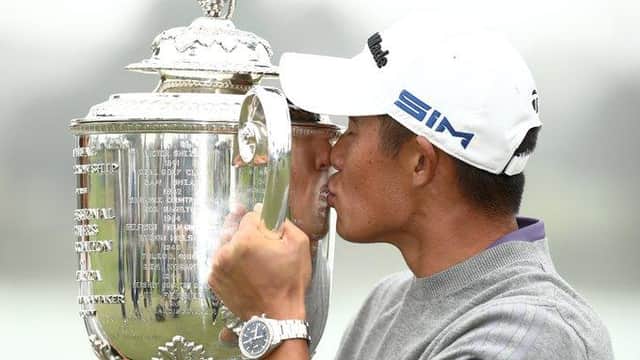 Collin Morikawa joined Jack Nicklaus, Tiger Woods and Rory McIlroy in getting his hands on the Wanamaker Trophy at the age of 23 as a winner of the US PGA Championship. Picture: Getty Images