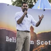 First Minister Humza Yousaf addresses crowds in Edinburgh on Saturday following a  pro-independence rally which he estimated 25,000 people attended.  PIC: Lisa Ferguson.