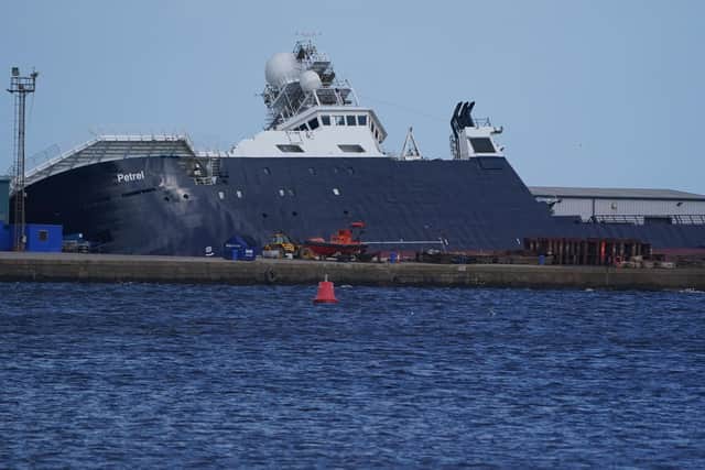 Petrel at Imperial Dock in Leith on Wednesday. Picture: Andrew Milligan/PA Wire