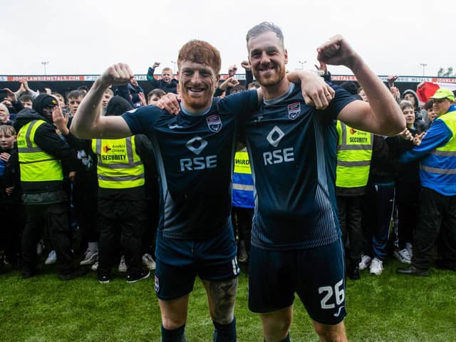 Ross County's Simon Murray and Jordan White after the Premiership play-off final win over Raith. (Photo by Alan Harvey / SNS Group)