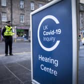 Police officers outside the main entrance to the UK Covid-19 Inquiry hearing at the Edinburgh International Conference Centre (EICC). Picture: Jane Barlow/PA Wire