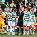 Joe Hart is shown a red card by referee John Beaton during Livingston v Celtic in September last year.