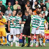 Joe Hart is shown a red card by referee John Beaton during Livingston v Celtic in September last year.