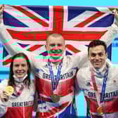 Great Britain's Kathleen Dawson, Adam Peaty, James Guy and Anna Hopkin with their gold medals for the Mixed 4 x 100m Medley Relay at the Tokyo Aquatics Centre. (Photo credit : Joe Giddens/PA Wire)