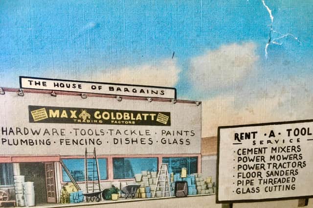 A postcard showing Joe Goldblatt's father's hardware store in the US