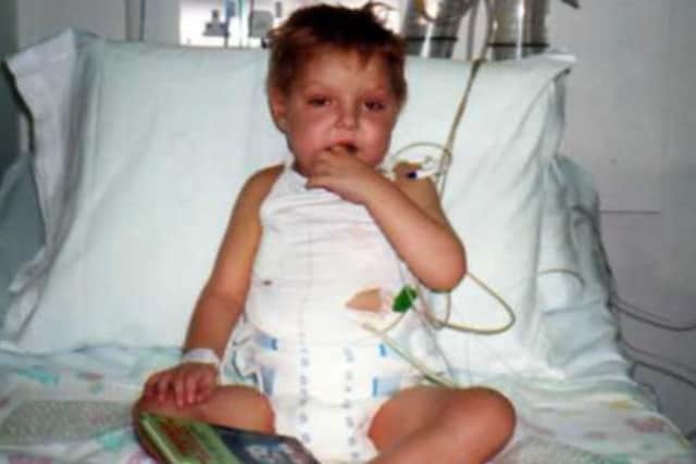 Aaron a week after his transplant at Birmingham children's hospital.