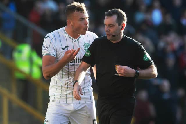 Porteous remonstrated with referee Alan Muir after his dismissal.