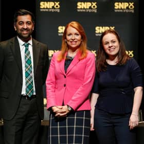 Ash Regan (centre) was a surprise candidate in the SNP leadership race against Humza Yousaf and Kate Forbes.  Picture: Craig Brough - Pool/Getty Images.