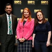 Ash Regan (centre) was a surprise candidate in the SNP leadership race against Humza Yousaf and Kate Forbes.  Picture: Craig Brough - Pool/Getty Images.