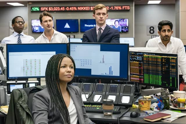 The cast of Industry, with Myha'la Herrold as Harper Stern