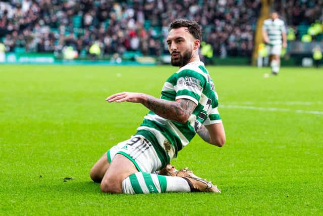 Celtic's Sead Haksabanovic celebrates after scoring to make it 3-1 over Hibs. (Photo by Ewan Bootman / SNS Group)