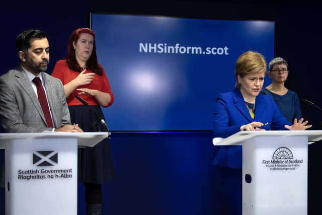 First Minister Nicola Sturgeon and health secretary Humza Yousaf during a press briefing on winter pressures in the NHS at St Andrew's House. Picture: Lesley Martin - Pool/Getty Images