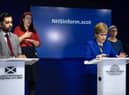 First Minister Nicola Sturgeon and health secretary Humza Yousaf during a press briefing on winter pressures in the NHS at St Andrew's House. Picture: Lesley Martin - Pool/Getty Images