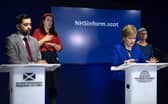 First Minister Nicola Sturgeon and health secretary Humza Yousaf during a press briefing on winter pressures in the NHS at St Andrew's House. Picture: Lesley Martin - Pool/Getty Images