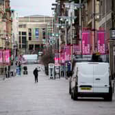 The vast majority of retailers have had to close due to the coronavirus lockdown restrictions and there are fears many may struggle to reopen. Picture of a virtually deserted Buchanan Street in Glasgow by John Devlin