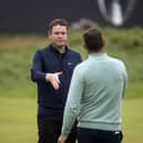 Ryder Cup contender Bob MacIntyre shakes hands with 2021 European captain Padraig Harrington after they played together in the final round of the 151st Open at Royal Liverpool on Sunday. Picture: Tom Russo/The Scotsman.