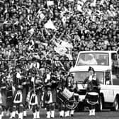 Pope John Paul II meets the Catholic Youth of Scotland at Murrayfield Stadium during his visit to Scotland.