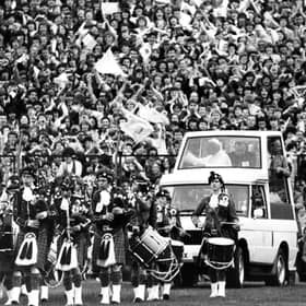 Pope John Paul II meets the Catholic Youth of Scotland at Murrayfield Stadium during his visit to Scotland.