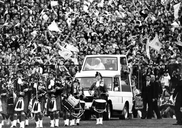 Pope John Paul II meets the Catholic Youth of Scotland at Murrayfield Stadium during his visit to Scotland.