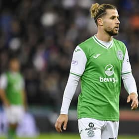 Emiliano Marcondes made his Hibs debut in the 3-0 defeat to Rangers at Easter Road on Wednesday. (Photo by Rob Casey / SNS Group)