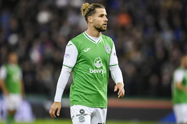 Emiliano Marcondes made his Hibs debut in the 3-0 defeat to Rangers at Easter Road on Wednesday. (Photo by Rob Casey / SNS Group)