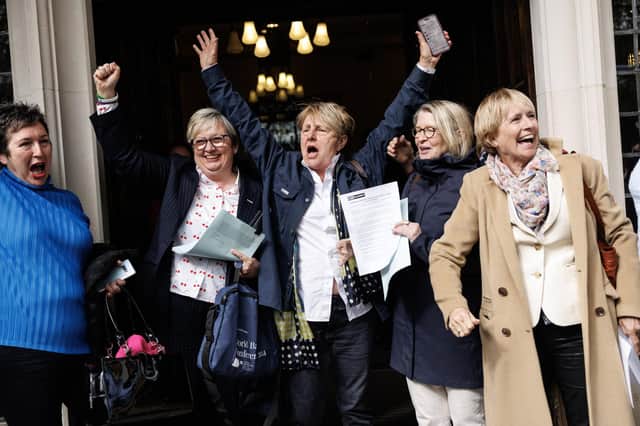 Celebrations outside the Supreme Court in London after the ruling on gender. Picture: Dan Kitwood/Getty Images